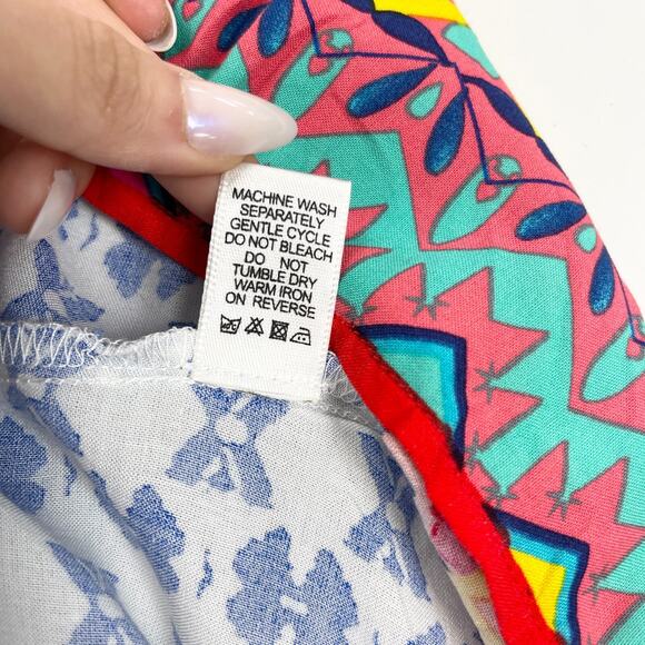 Magic Boho Skirt Womens Medium Blue Multicolor Geometric Rayon Ruffle Festival - Picture 7 of 7